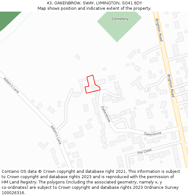 43, OAKENBROW, SWAY, LYMINGTON, SO41 6DY: Location map and indicative extent of plot