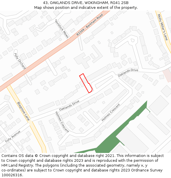 43, OAKLANDS DRIVE, WOKINGHAM, RG41 2SB: Location map and indicative extent of plot