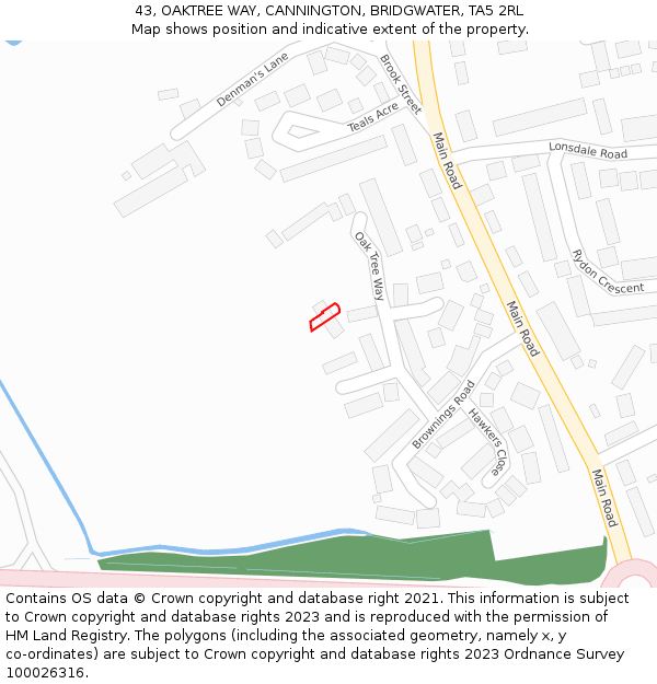 43, OAKTREE WAY, CANNINGTON, BRIDGWATER, TA5 2RL: Location map and indicative extent of plot