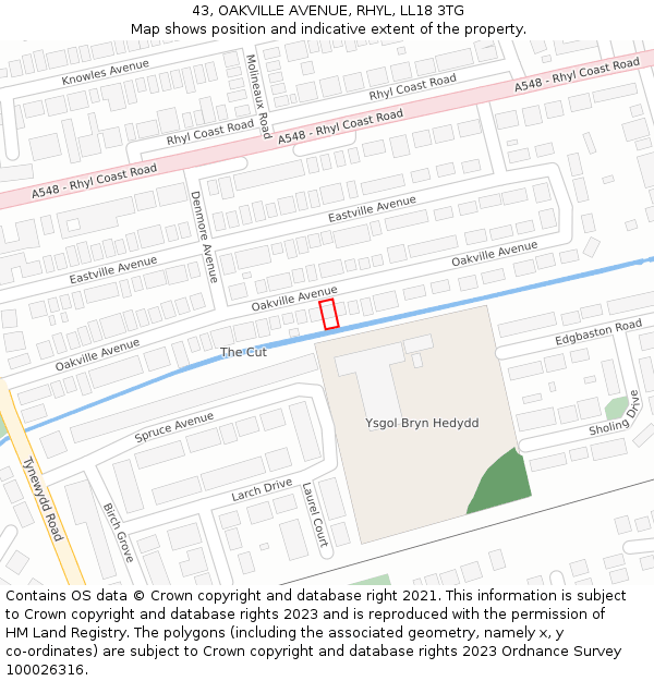 43, OAKVILLE AVENUE, RHYL, LL18 3TG: Location map and indicative extent of plot