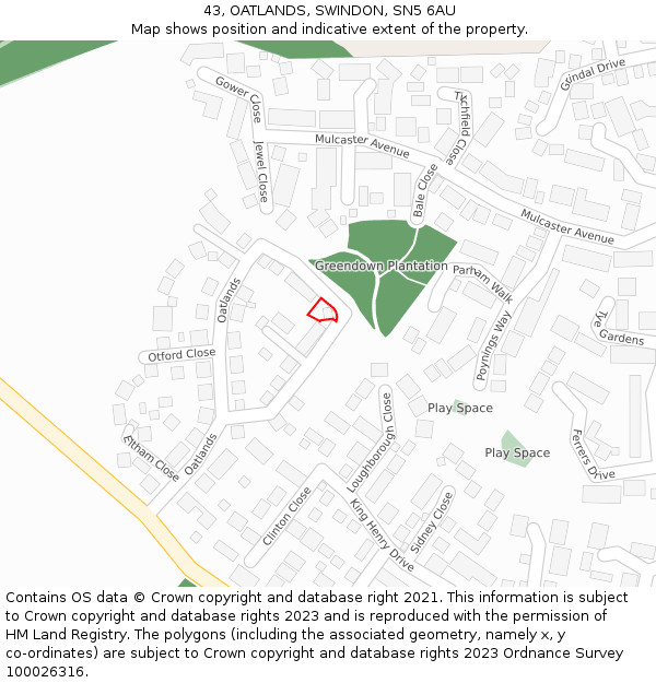 43, OATLANDS, SWINDON, SN5 6AU: Location map and indicative extent of plot