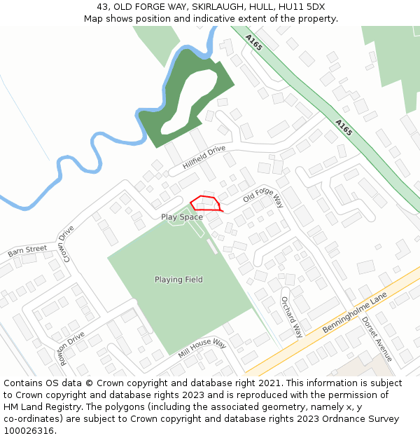 43, OLD FORGE WAY, SKIRLAUGH, HULL, HU11 5DX: Location map and indicative extent of plot