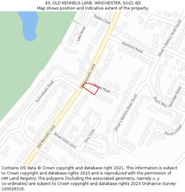 43, OLD KENNELS LANE, WINCHESTER, SO22 4JS: Location map and indicative extent of plot