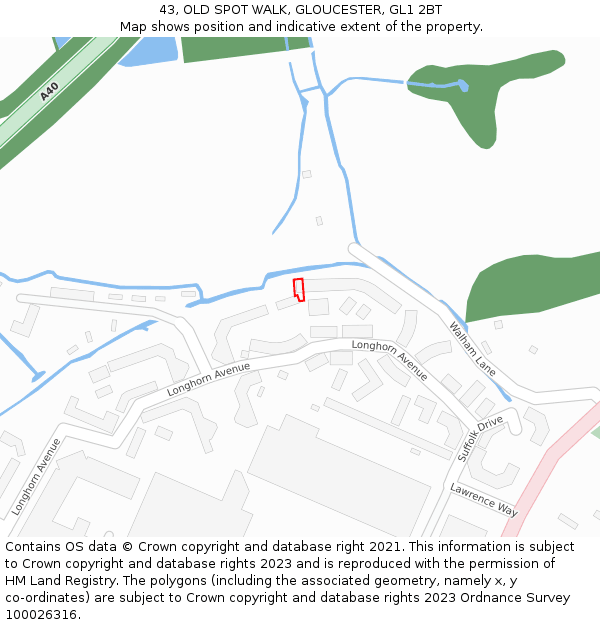 43, OLD SPOT WALK, GLOUCESTER, GL1 2BT: Location map and indicative extent of plot