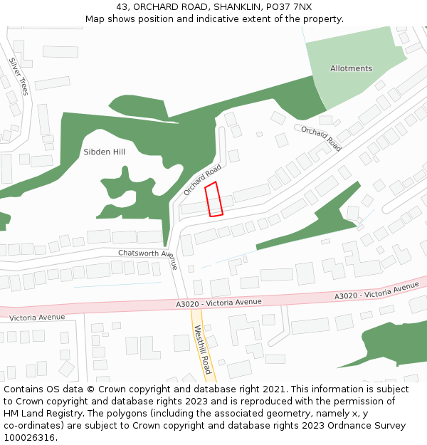 43, ORCHARD ROAD, SHANKLIN, PO37 7NX: Location map and indicative extent of plot