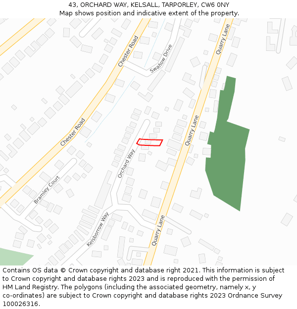 43, ORCHARD WAY, KELSALL, TARPORLEY, CW6 0NY: Location map and indicative extent of plot