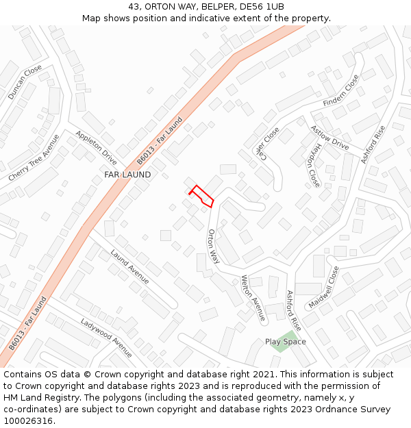 43, ORTON WAY, BELPER, DE56 1UB: Location map and indicative extent of plot