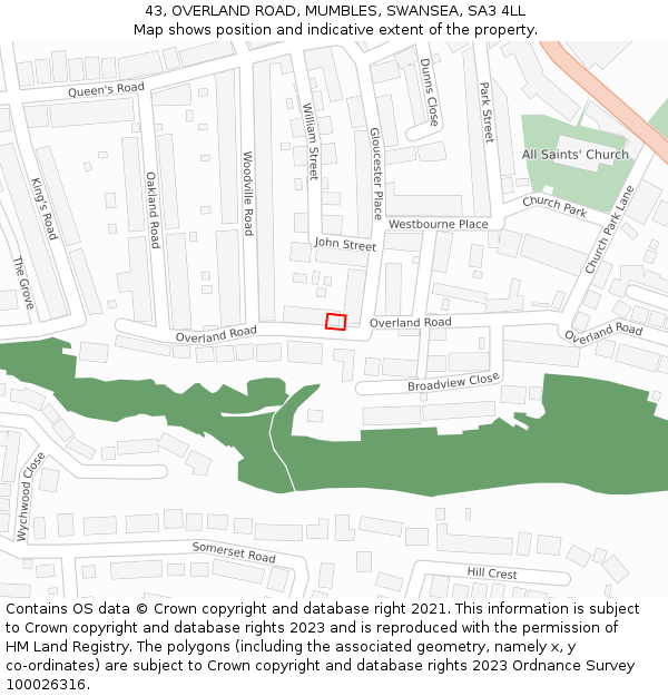 43, OVERLAND ROAD, MUMBLES, SWANSEA, SA3 4LL: Location map and indicative extent of plot