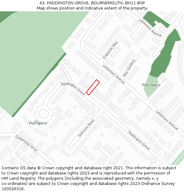 43, PADDINGTON GROVE, BOURNEMOUTH, BH11 8NP: Location map and indicative extent of plot