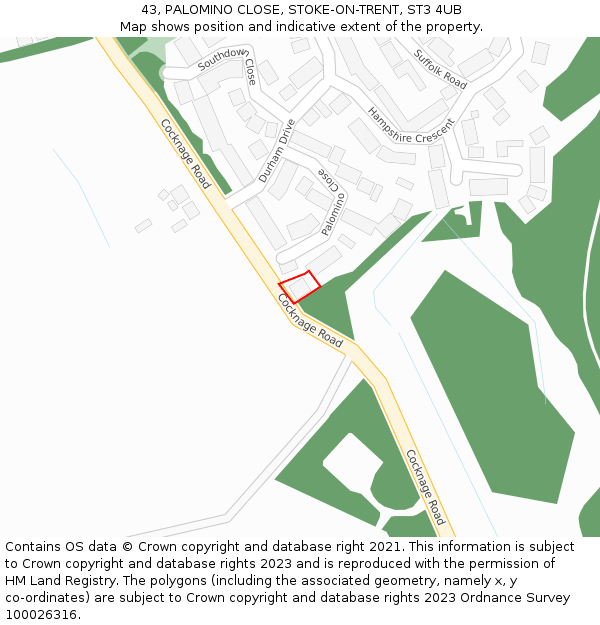 43, PALOMINO CLOSE, STOKE-ON-TRENT, ST3 4UB: Location map and indicative extent of plot