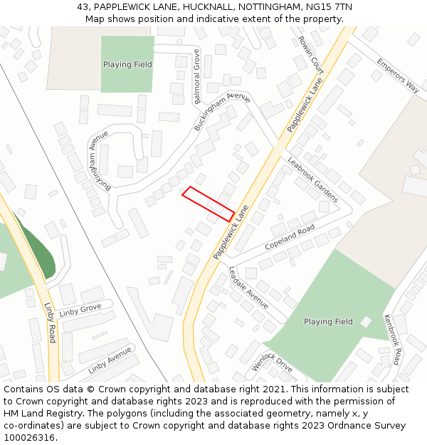 43, PAPPLEWICK LANE, HUCKNALL, NOTTINGHAM, NG15 7TN: Location map and indicative extent of plot