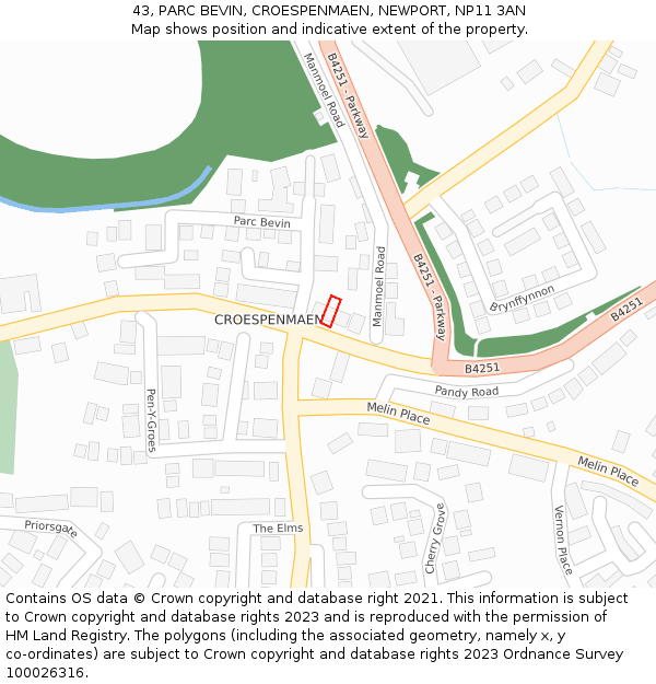 43, PARC BEVIN, CROESPENMAEN, NEWPORT, NP11 3AN: Location map and indicative extent of plot