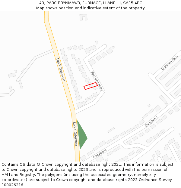 43, PARC BRYNMAWR, FURNACE, LLANELLI, SA15 4PG: Location map and indicative extent of plot