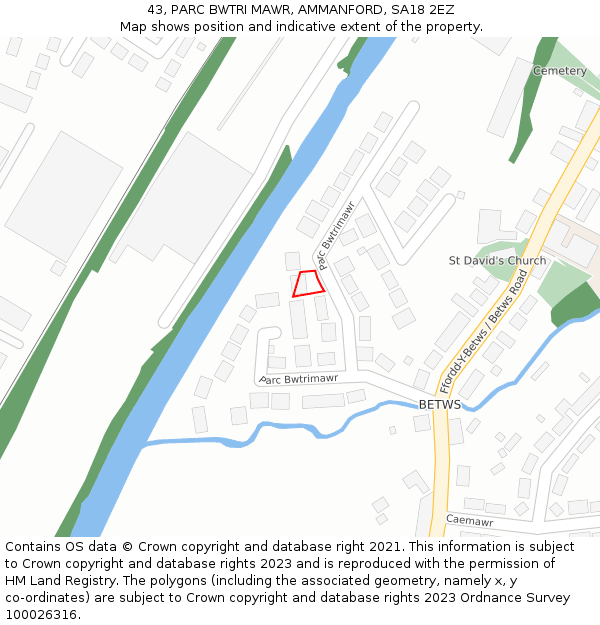 43, PARC BWTRI MAWR, AMMANFORD, SA18 2EZ: Location map and indicative extent of plot