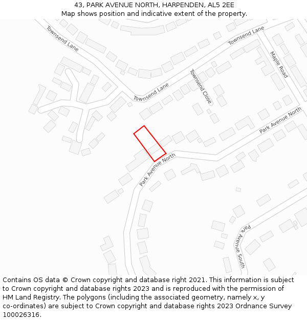 43, PARK AVENUE NORTH, HARPENDEN, AL5 2EE: Location map and indicative extent of plot