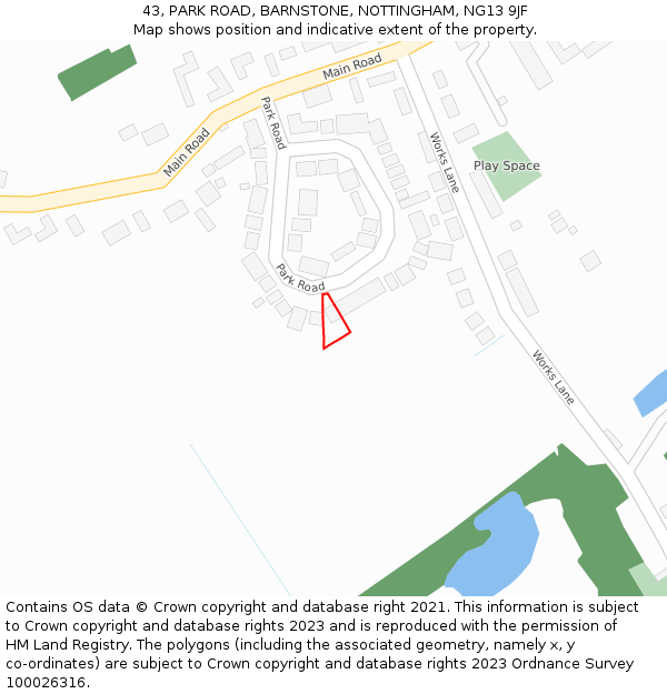 43, PARK ROAD, BARNSTONE, NOTTINGHAM, NG13 9JF: Location map and indicative extent of plot