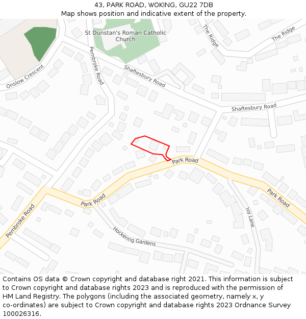 43, PARK ROAD, WOKING, GU22 7DB: Location map and indicative extent of plot