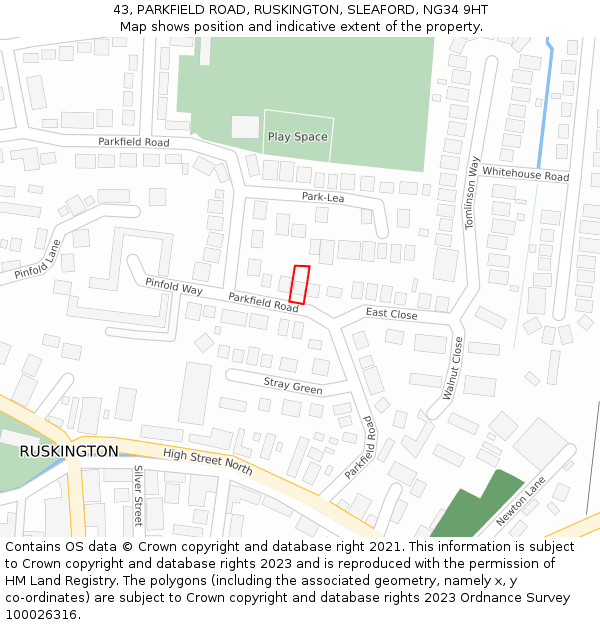 43, PARKFIELD ROAD, RUSKINGTON, SLEAFORD, NG34 9HT: Location map and indicative extent of plot