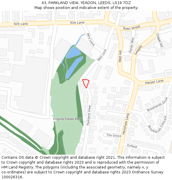 43, PARKLAND VIEW, YEADON, LEEDS, LS19 7DZ: Location map and indicative extent of plot