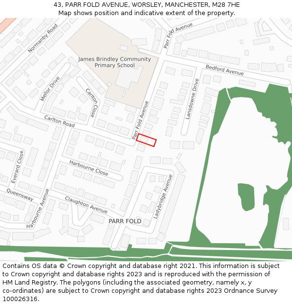 43, PARR FOLD AVENUE, WORSLEY, MANCHESTER, M28 7HE: Location map and indicative extent of plot