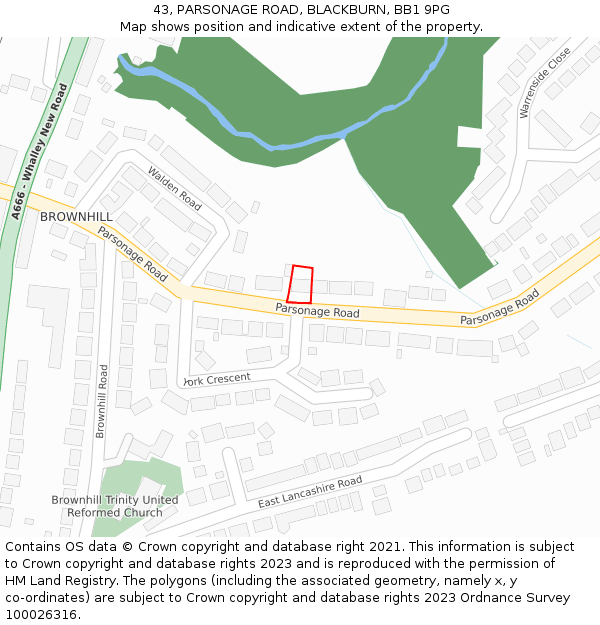 43, PARSONAGE ROAD, BLACKBURN, BB1 9PG: Location map and indicative extent of plot