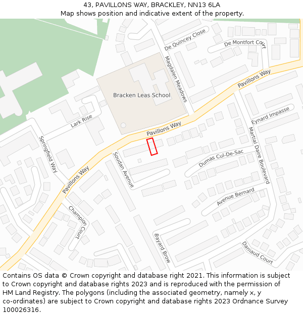 43, PAVILLONS WAY, BRACKLEY, NN13 6LA: Location map and indicative extent of plot