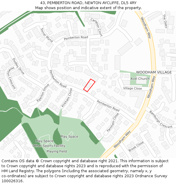 43, PEMBERTON ROAD, NEWTON AYCLIFFE, DL5 4RY: Location map and indicative extent of plot