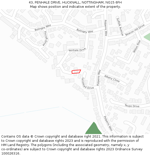 43, PENHALE DRIVE, HUCKNALL, NOTTINGHAM, NG15 6FH: Location map and indicative extent of plot