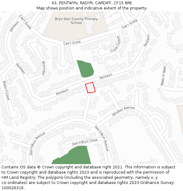 43, PENTWYN, RADYR, CARDIFF, CF15 8RE: Location map and indicative extent of plot