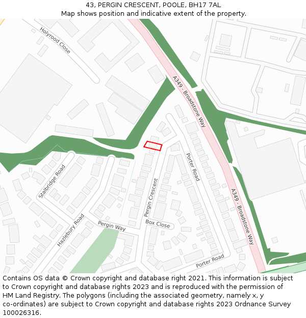 43, PERGIN CRESCENT, POOLE, BH17 7AL: Location map and indicative extent of plot