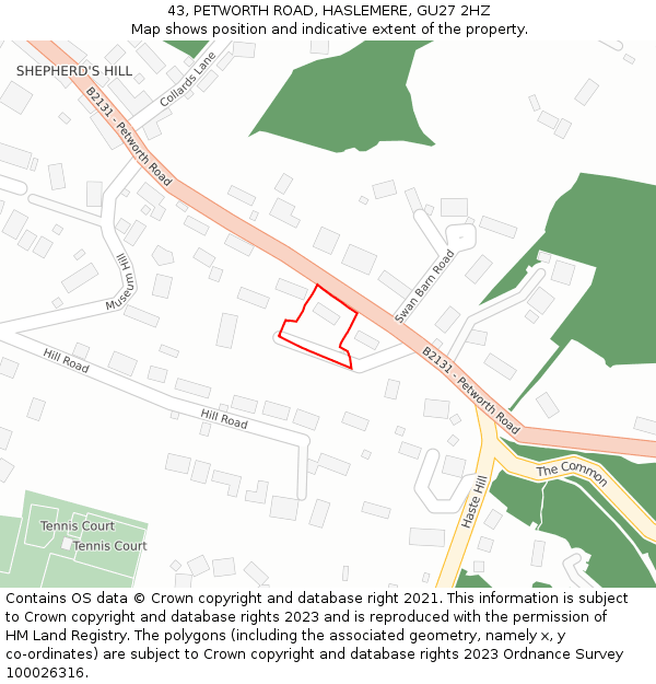 43, PETWORTH ROAD, HASLEMERE, GU27 2HZ: Location map and indicative extent of plot