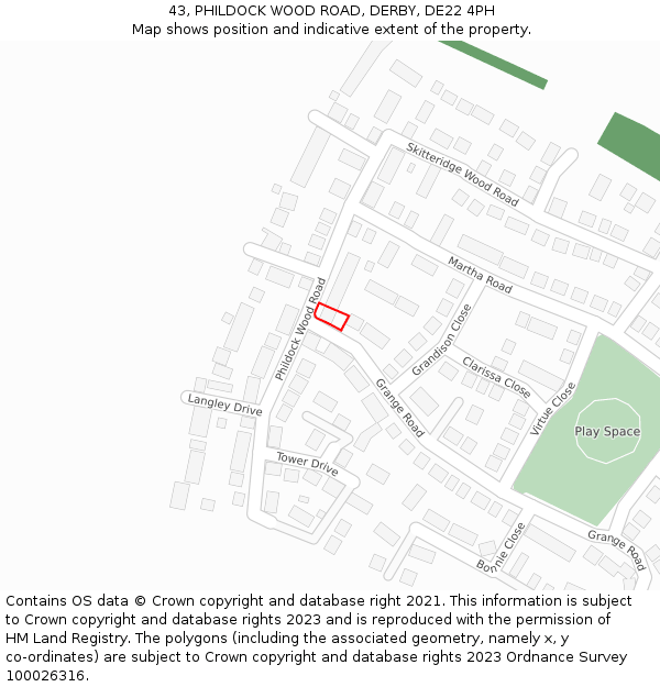 43, PHILDOCK WOOD ROAD, DERBY, DE22 4PH: Location map and indicative extent of plot