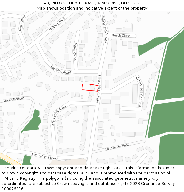 43, PILFORD HEATH ROAD, WIMBORNE, BH21 2LU: Location map and indicative extent of plot