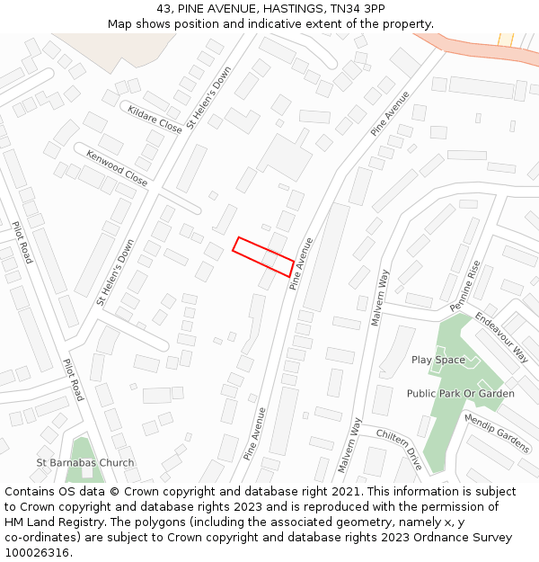 43, PINE AVENUE, HASTINGS, TN34 3PP: Location map and indicative extent of plot