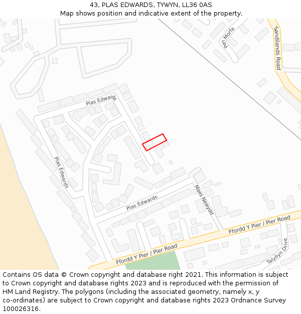 43, PLAS EDWARDS, TYWYN, LL36 0AS: Location map and indicative extent of plot