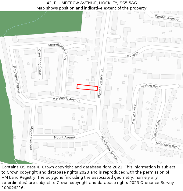 43, PLUMBEROW AVENUE, HOCKLEY, SS5 5AG: Location map and indicative extent of plot