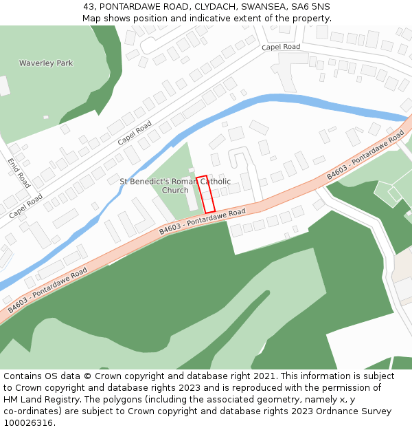 43, PONTARDAWE ROAD, CLYDACH, SWANSEA, SA6 5NS: Location map and indicative extent of plot