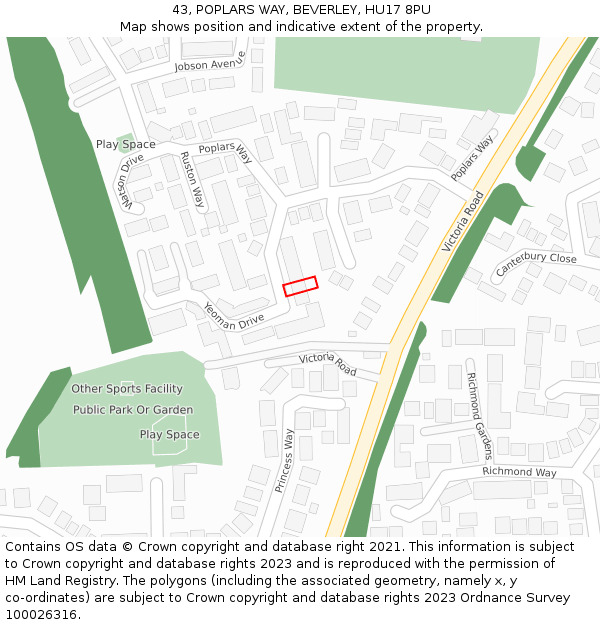 43, POPLARS WAY, BEVERLEY, HU17 8PU: Location map and indicative extent of plot