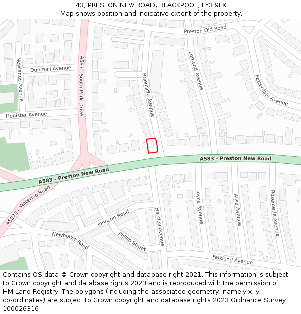 43, PRESTON NEW ROAD, BLACKPOOL, FY3 9LX: Location map and indicative extent of plot