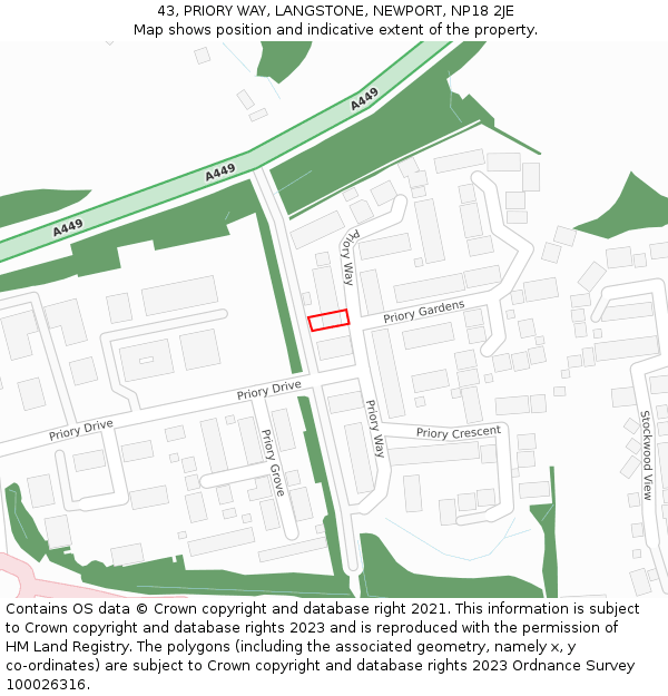 43, PRIORY WAY, LANGSTONE, NEWPORT, NP18 2JE: Location map and indicative extent of plot