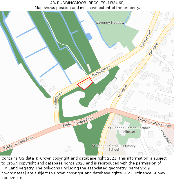 43, PUDDINGMOOR, BECCLES, NR34 9PJ: Location map and indicative extent of plot