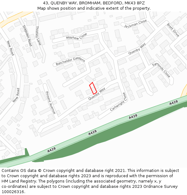 43, QUENBY WAY, BROMHAM, BEDFORD, MK43 8PZ: Location map and indicative extent of plot
