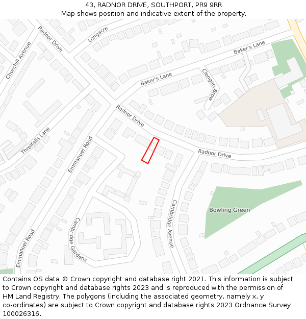 43, RADNOR DRIVE, SOUTHPORT, PR9 9RR: Location map and indicative extent of plot