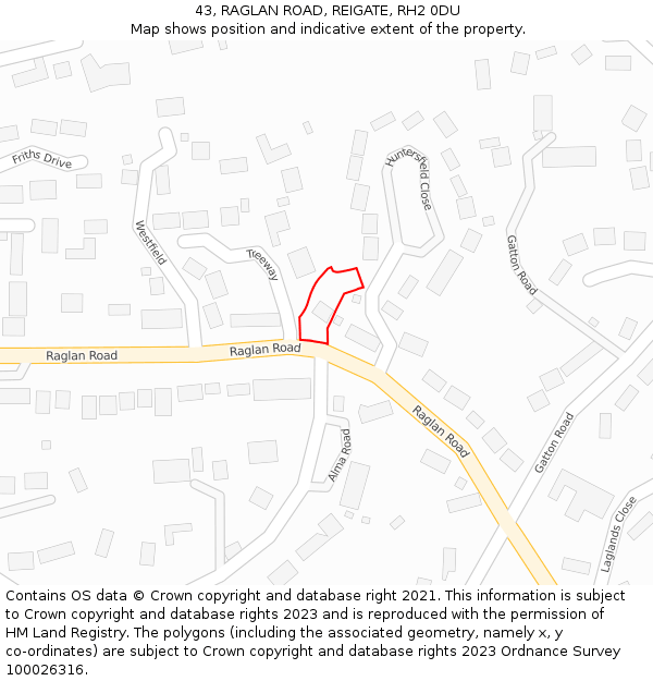 43, RAGLAN ROAD, REIGATE, RH2 0DU: Location map and indicative extent of plot