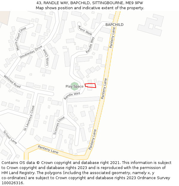 43, RANDLE WAY, BAPCHILD, SITTINGBOURNE, ME9 9PW: Location map and indicative extent of plot