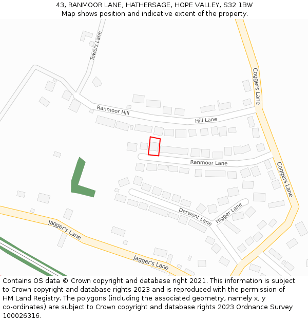 43, RANMOOR LANE, HATHERSAGE, HOPE VALLEY, S32 1BW: Location map and indicative extent of plot