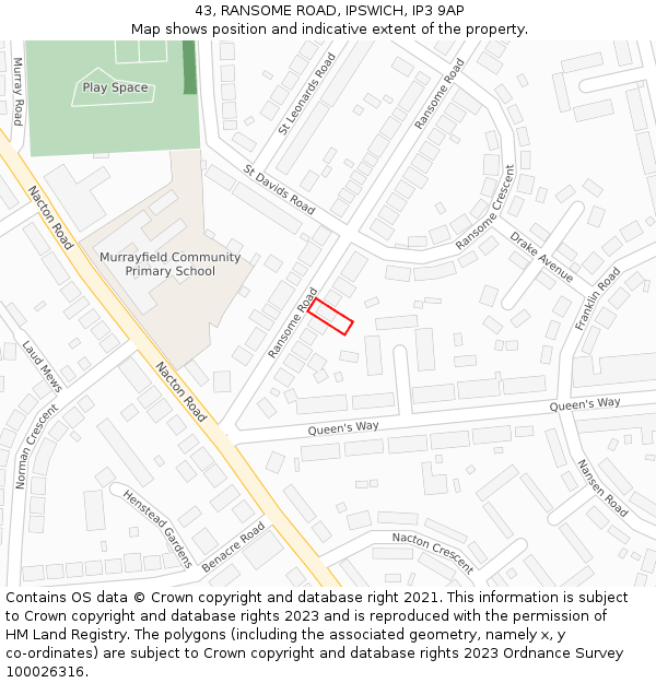 43, RANSOME ROAD, IPSWICH, IP3 9AP: Location map and indicative extent of plot