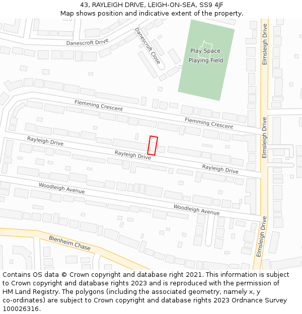 43, RAYLEIGH DRIVE, LEIGH-ON-SEA, SS9 4JF: Location map and indicative extent of plot