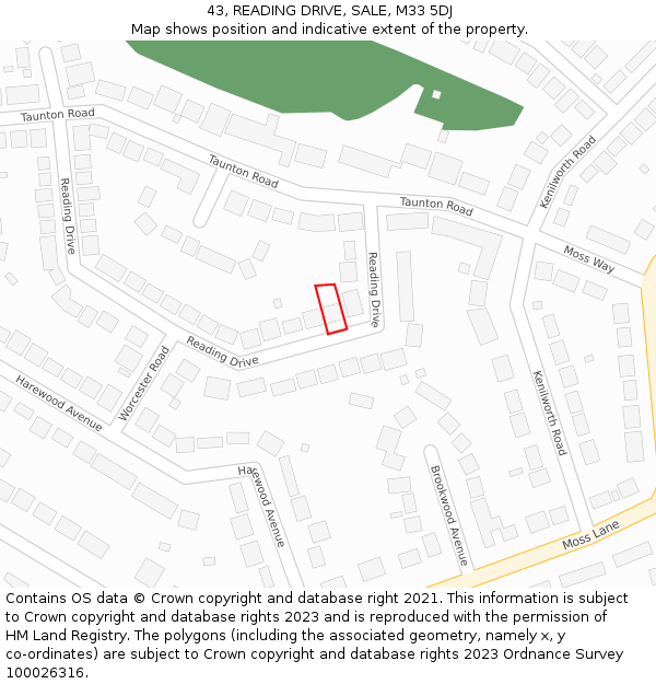 43, READING DRIVE, SALE, M33 5DJ: Location map and indicative extent of plot