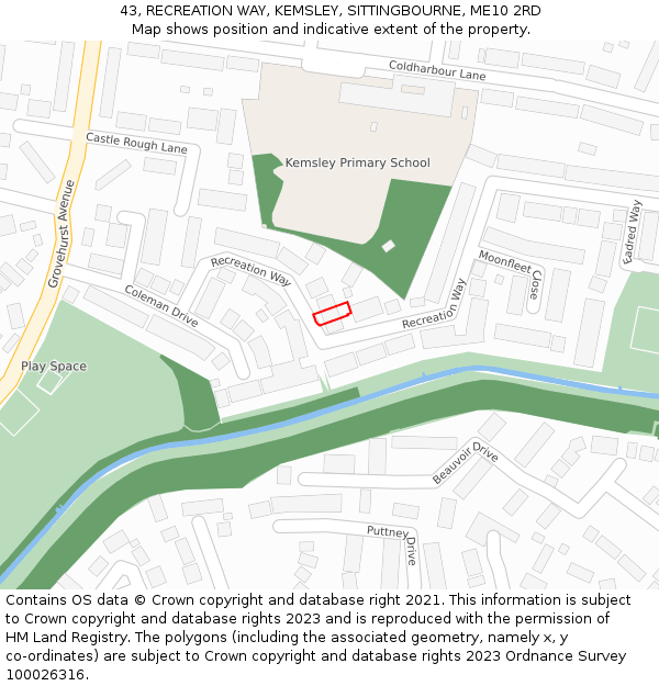 43, RECREATION WAY, KEMSLEY, SITTINGBOURNE, ME10 2RD: Location map and indicative extent of plot